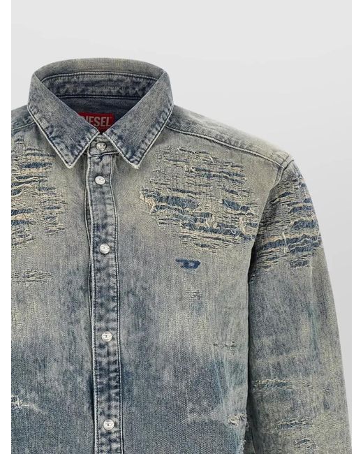DIESEL Gray Denim Distressed Long-Sleeve Shirt for men