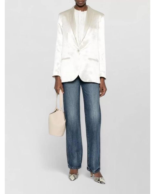 Alysi White Single Breasted Blazer Jacket Satin Lapels