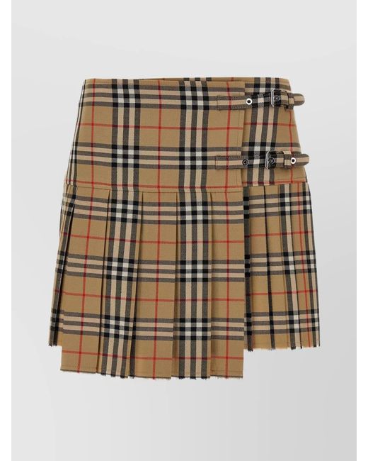 Burberry Metallic Wool Pleated Kilt Skirt