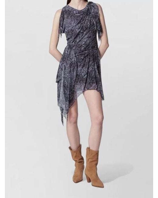 Isabel Marant Blue Asymmetric Hem Draped Sleeveless Midi Dress