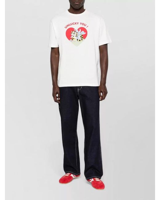 KENZO White Cotton Printed Crewneck T-Shirt for men