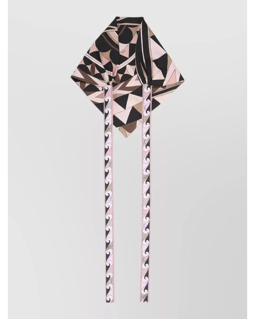 Emilio Pucci Multicolor Silk Head Scarf Geometric Pattern Long Ties
