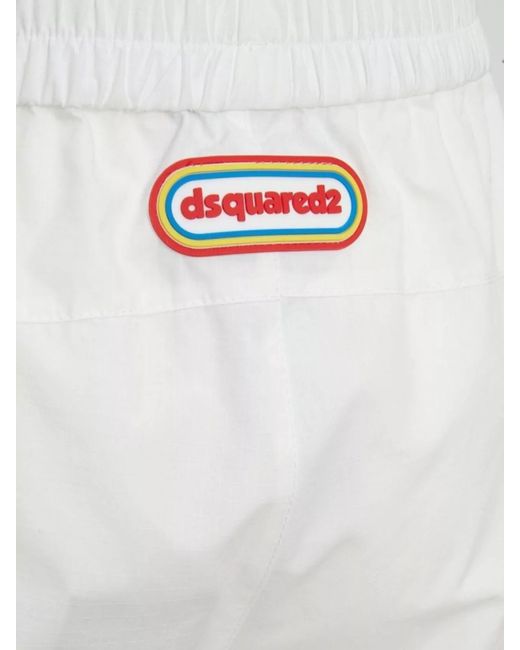 DSquared² White Cotton Wide-Leg Trousers