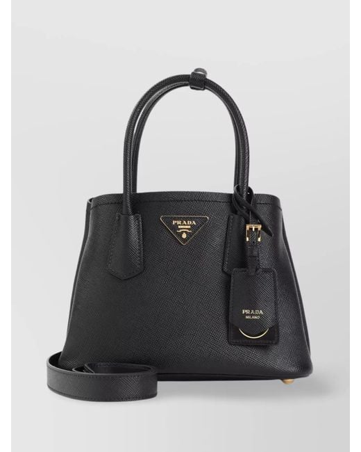 Prada Black Double Calf Leather Shoulder Bag