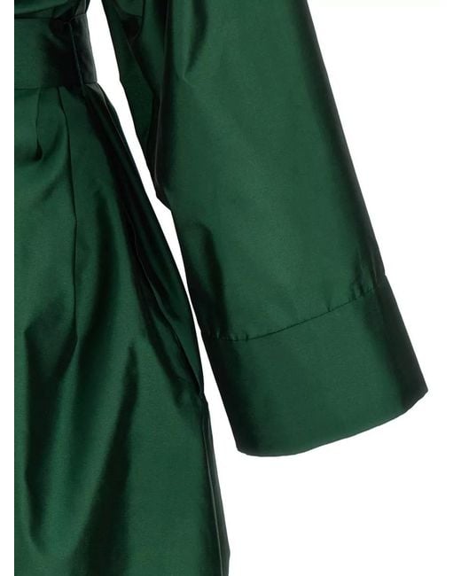 Max Mara Green Belted Midi Dress Long Sleeves Collar