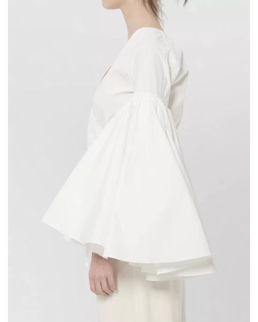 Jacquemus White Cotton Wrap Cropped Blouse