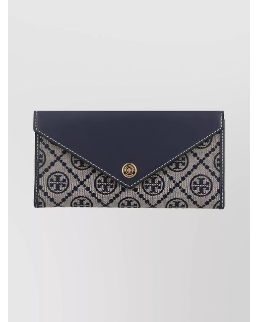 Tory Burch Blue Leather And Canvas Envelope Wallet