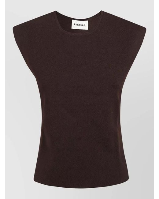 P.A.R.O.S.H. Black Knitted Sleeveless Ribbed Crew Neck Top