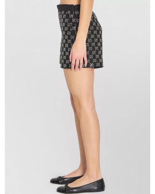 Gucci Black Embroidered Lamé Wool Tweed Shorts