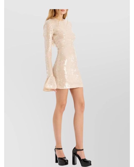 ROTATE BIRGER CHRISTENSEN Natural Sequin Embellished Dress Flared Cuffs