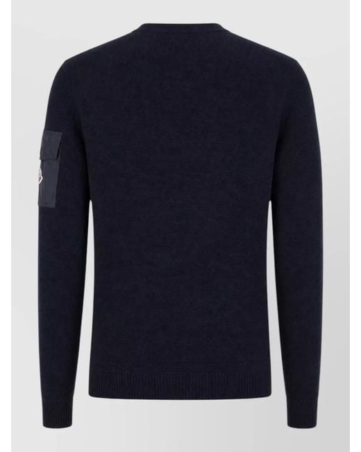Moncler Blue Crew Neck Jacket Ribbed Cuffs Hem for men