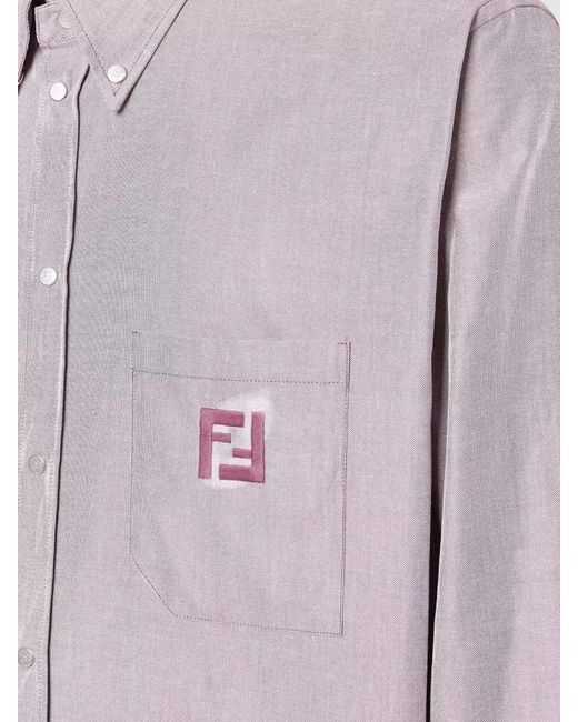 Fendi Pink Cotton Oxford Comfort-Fit Long-Sleeve Shirt for men