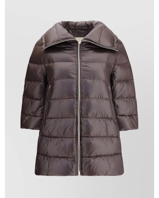 Herno Brown Quilted Padded Midi Jacket With High Collar