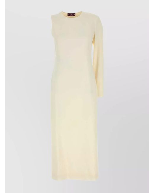 Gucci White One-Shoulder Dress Sablé Long Sleeves