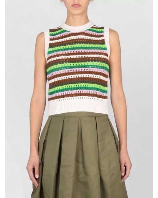 Department 5 Green Patty Cropped Knit Striped Sleeveless Top
