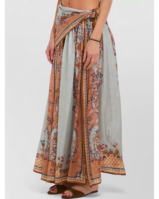 Zimmermann White Floral Maxi Skirt Boat Neck Waist Tie