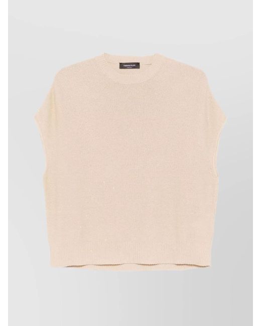 Fabiana Filippi Natural Crewneck Sweater With Cap Sleeves And Sequin Embellishment