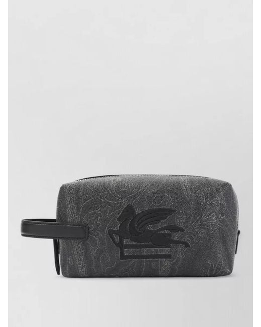 Etro Gray Rectangular Clutch Bag Featuring Side Handle for men