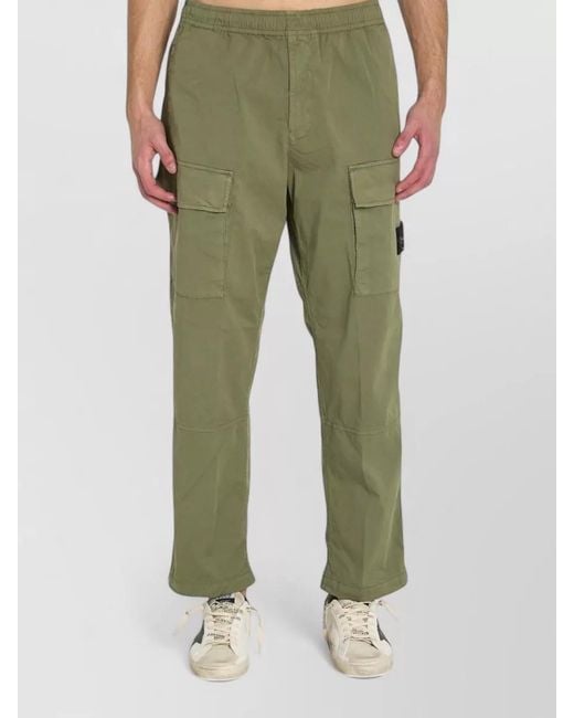 Stone Island Green Cotton Loose-Fit Wide-Leg Trousers for men