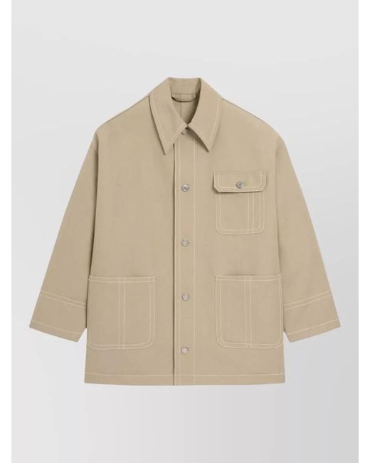 AMI Natural Worker Coat Chest Pocket Collared Design