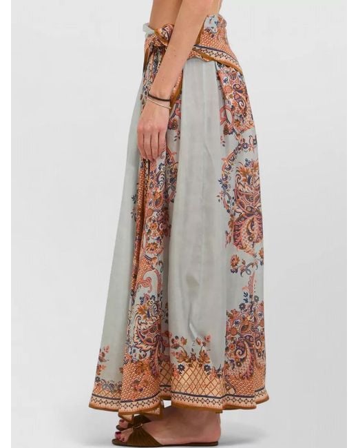 Zimmermann White Floral Maxi Skirt Boat Neck Waist Tie