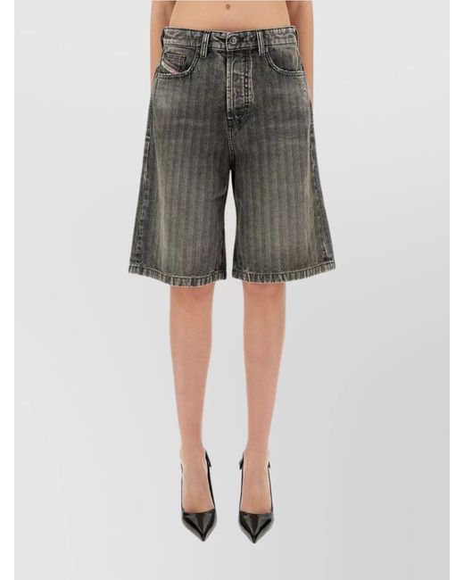 DIESEL Gray "Desire" Distressed Denim Shorts With Frayed Hem