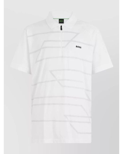 Boss White Cotton Zip Polo Shirt for men