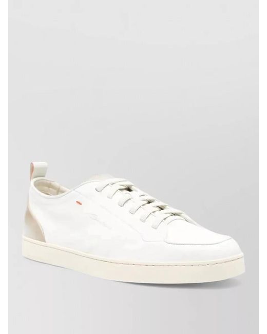 Santoni White Montecarlo Sneakers Round Toe Flat Sole for men