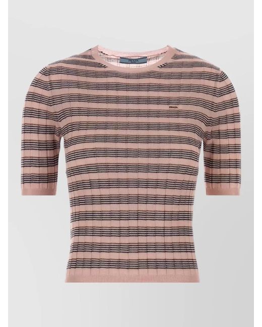 Prada Multicolor Knit T Shirt Round Neck Slim Fit