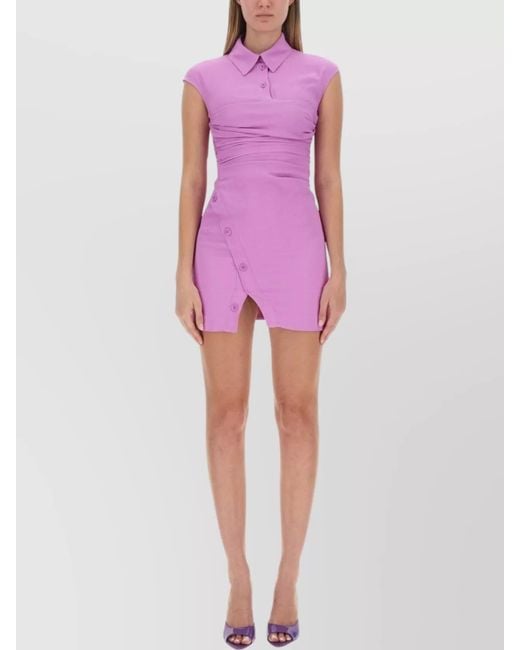 Moschino Pink Draped Dress Button Cap Ruched Silhouette