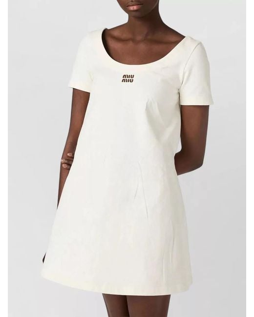 Miu Miu White Jersey Mini Dress Belted Waist Bow Back