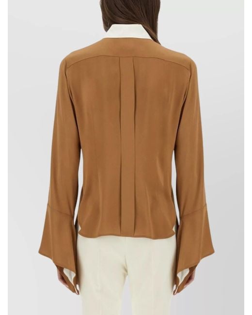 Max Mara Brown Silk Color Block Regular-Fit Blouse