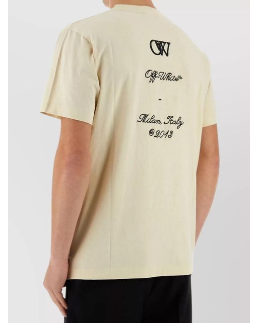 Off-White c/o Virgil Abloh Natural Cotton Logo-Embroidered Crew-Neck Short-Sleeve T-Shirt for men