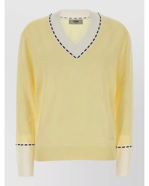 Fendi Yellow Wool Blend Sweater V Neck Long Sleeves