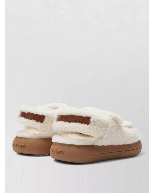 Moon Boot White Shearling Platform Slippers