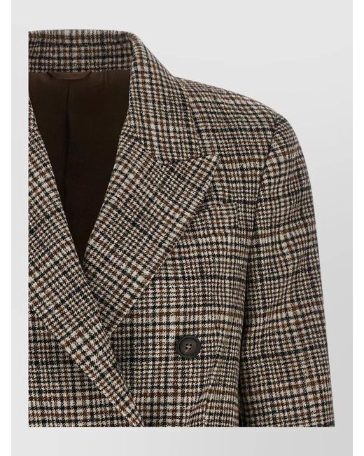 Brunello Cucinelli Brown Double Breasted Plaid Cashmere Blend Blazer