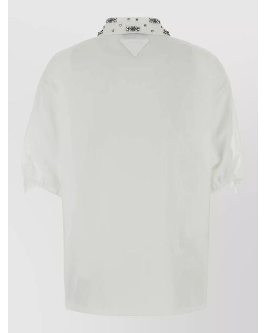 Prada White Poplin Shirt Short Sleeves Relaxed Fit Collar for men