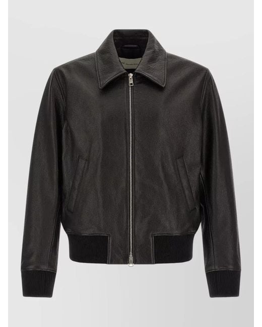 AMI Black Ami De Coeur Leather Bomber Jacket for men