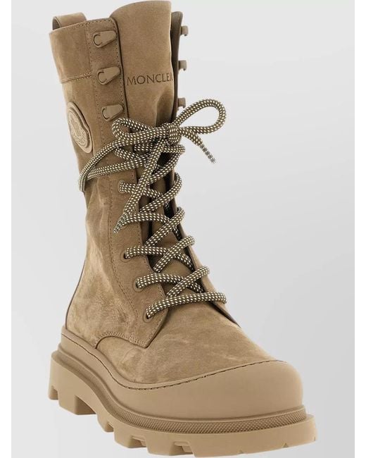 Moncler Natural Vera High Lace Up Suede Boots
