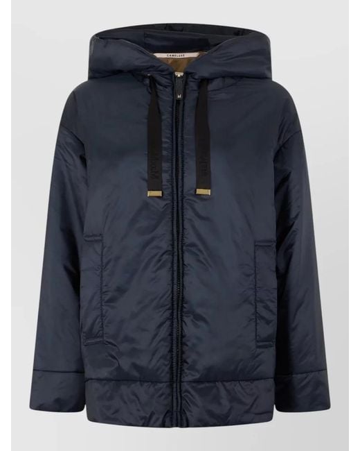 Max Mara Blue Hooded Padded Jacket Polyester Polyamide