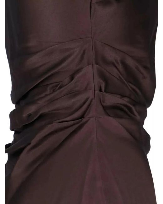 Staud Brown Silk V-Neck Ruffled Short-Sleeve Midi Dress