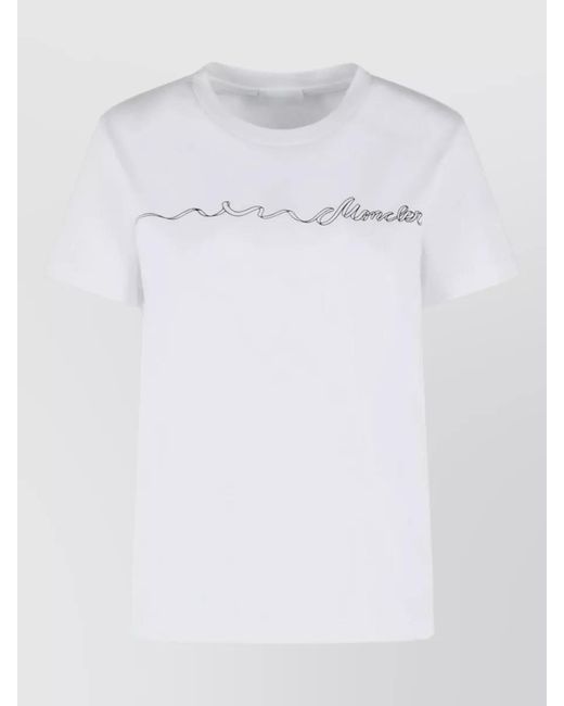 Moncler White Logo Cotton T-Shirt Crew Neck Graphic