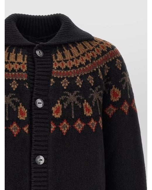 Alanui Black Wool Fair Isle Cardigan for men
