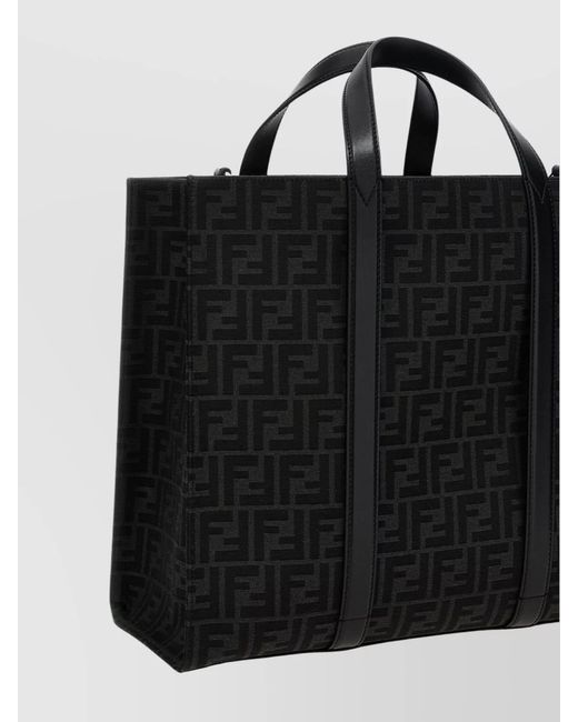 Fendi Black Logo-Jacquard Tote Bag for men