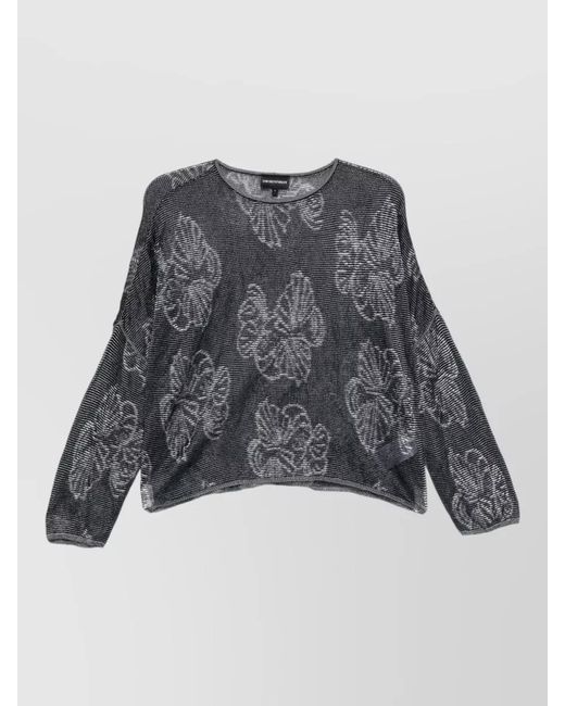 Emporio Armani Gray Floral Crewneck Sweater Lightweight Knitwear
