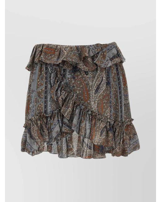 Saint Laurent Gray Silk Printed Asymmetric Skirt