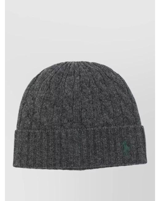 Polo Ralph Lauren Gray Wool Blend Beanie Cable Knit Ribbed for men