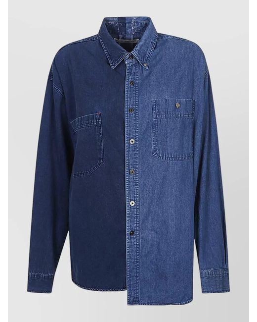E.L.V. Denim Blue Denim Shirt Dual Tone Long Sleeves Pocket