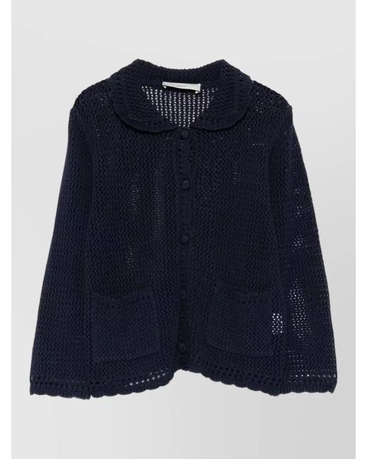DUNST Blue Linen Cotton Blend Cardigan Collared Design