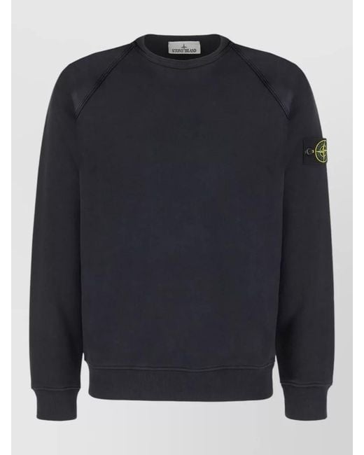 Stone Island Blue Cotton Sweatshirt Raglan Sleeves Ribbed Cuffs for men